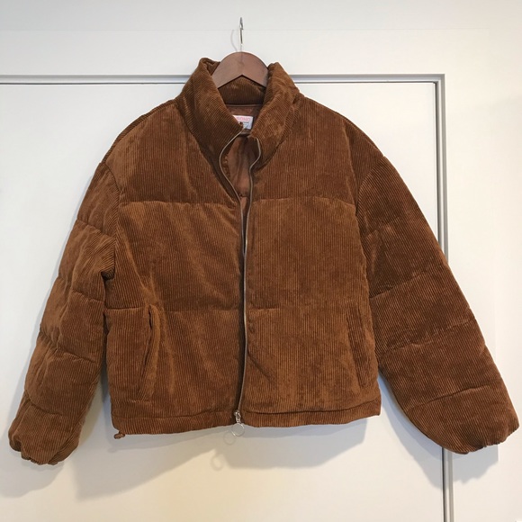 Ci Sono Boxy Brown Corduroy Puffer 